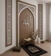 Custom Prayer Room Interior Design – Model PR-0007 – wooden mosque mihrab detail view 3