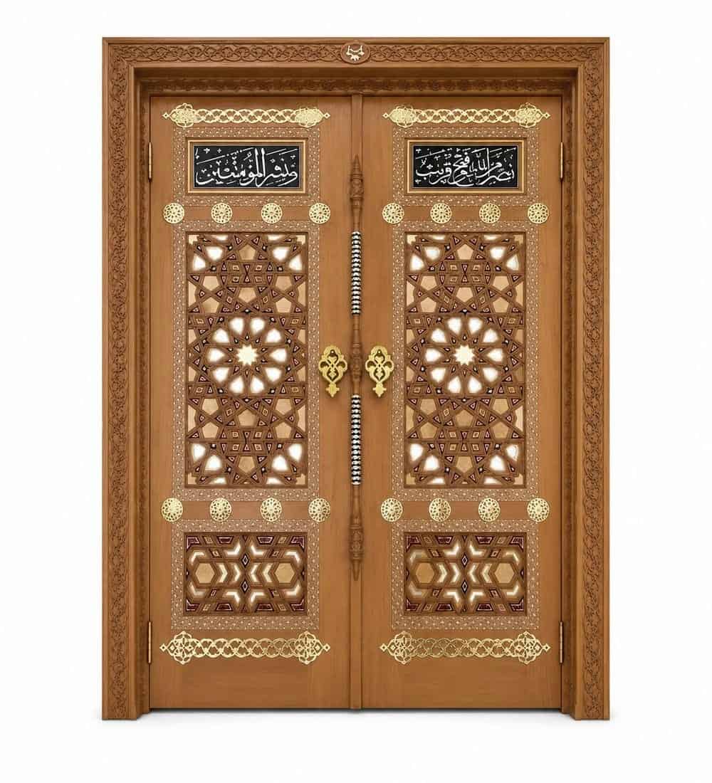 Kündekâri Wooden Mosque Door – KWD-08 | MosqueBuild Kündekâri Wooden Mosque Door – KWD-08 – custom handcrafted kundekari mosque door