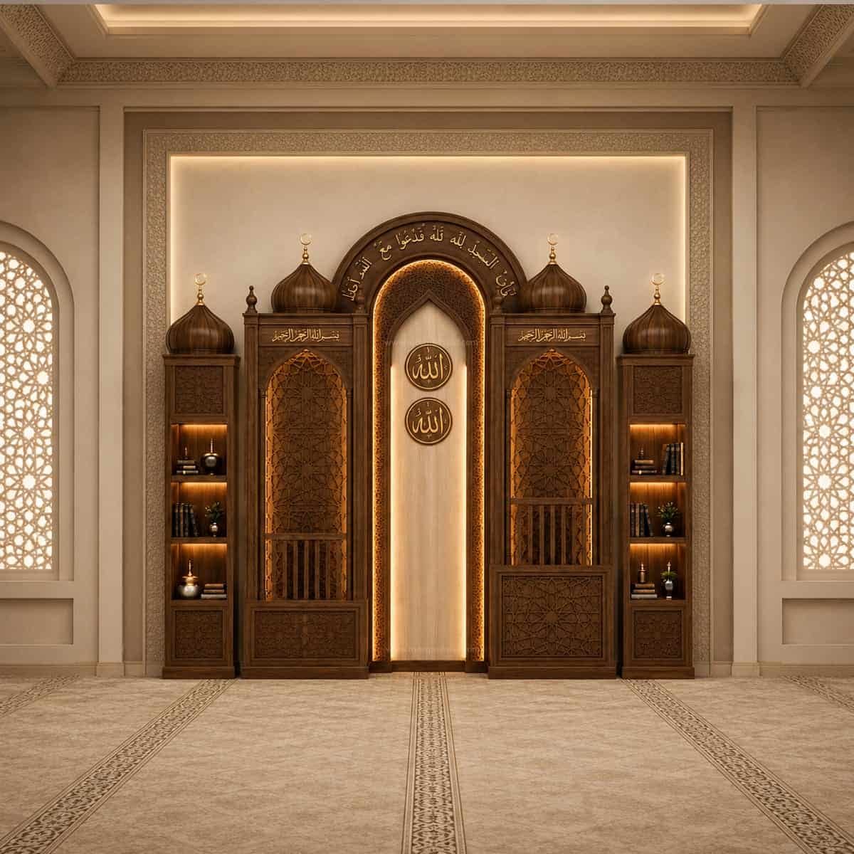 Modern Wooden Mosque Mihrab – Model WMH-0038 | MosqueBuild Modern Wooden Mosque Mihrab – Model WMH-0038 – custom wooden mosque mihrab
