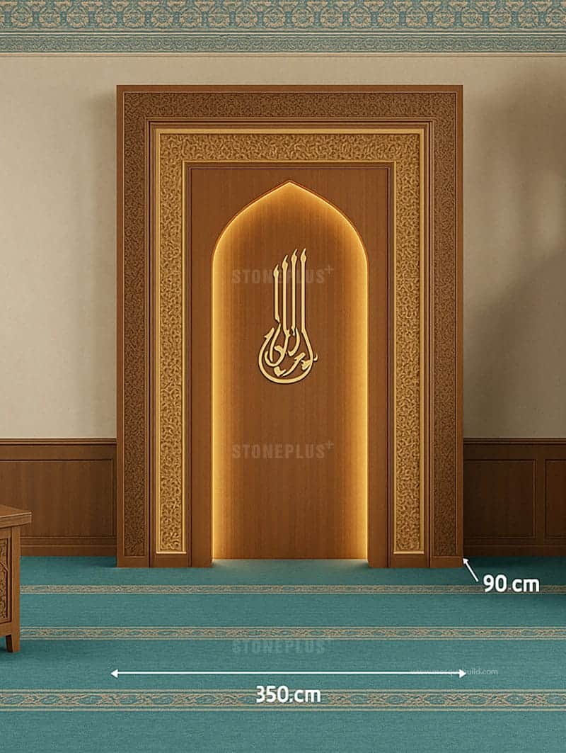 Modern LED-Lit Wooden Mosque Mihrab – Model WMH-0013 | MosqueBuild Modern LED-Lit Wooden Mosque Mihrab – Model WMH-0013 – custom wooden mosque mihrab