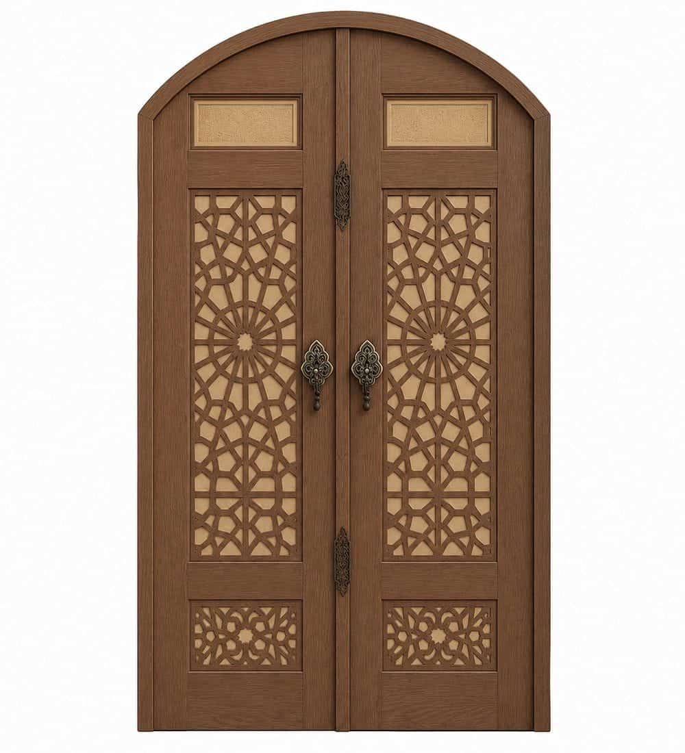 Modern Oak Wooden Mosque Door | MosqueBuild Modern Oak Wooden Mosque Door – custom handcrafted kundekari mosque door