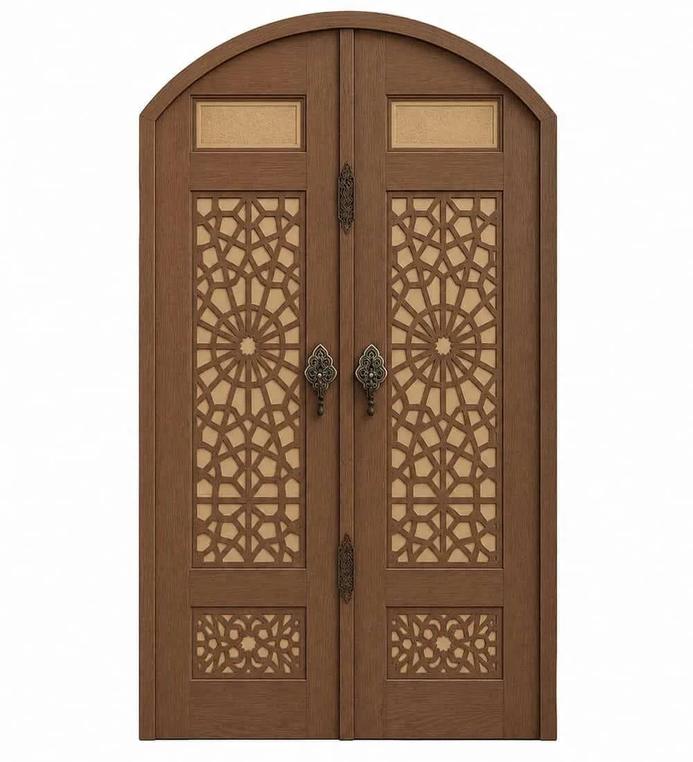 Modern oak wooden entrance door for a villa