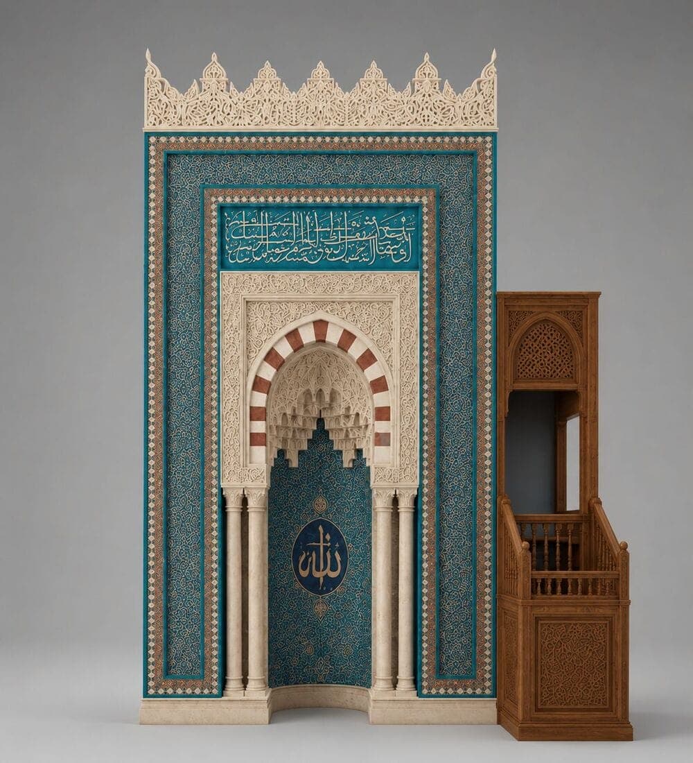 Modern Marble Mosque Mihrab – Model MMH-0002 | MosqueBuild Modern Marble Mosque Mihrab – Model MMH-0002 – custom wooden mosque mihrab