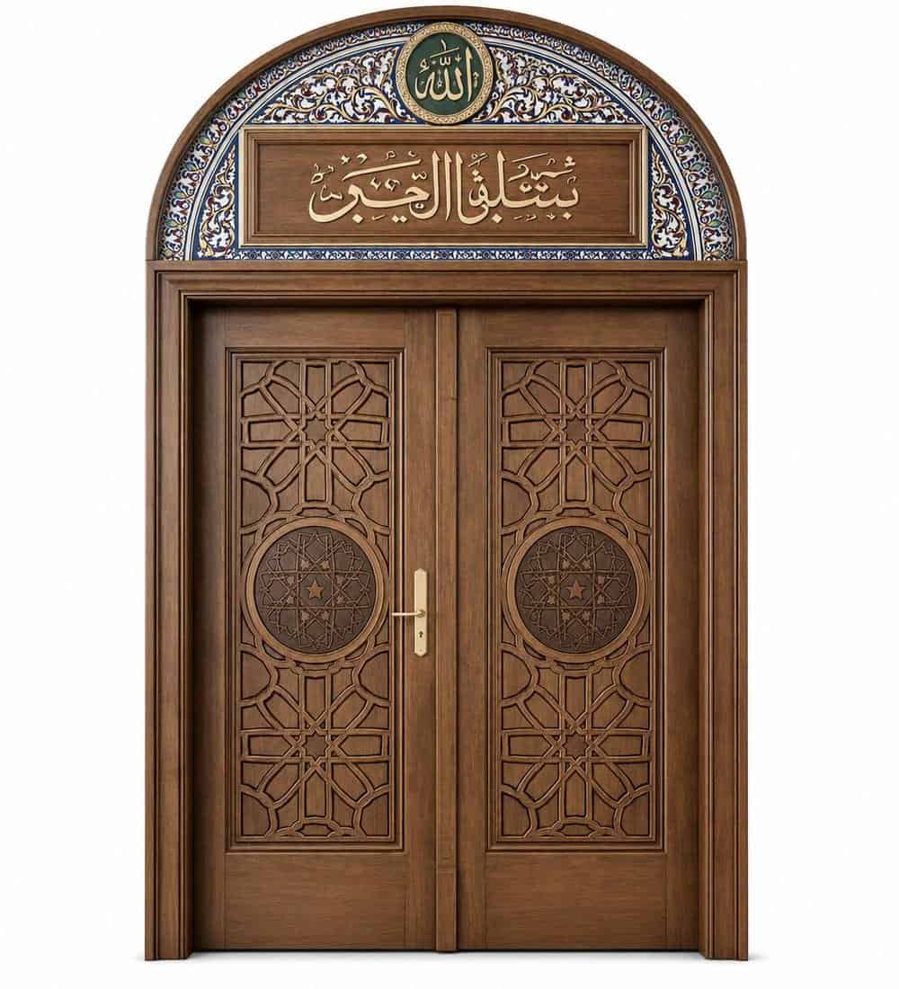 Modern Wooden Mosque Door – Model WDR-0006 | MosqueBuild Modern Wooden Mosque Door – Model WDR-0006 – custom handcrafted kundekari mosque door