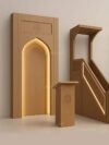 Modern LED-Lit Wooden Mosque Mihrab – Model WMH-0013 – wooden mosque mihrab detail view 6