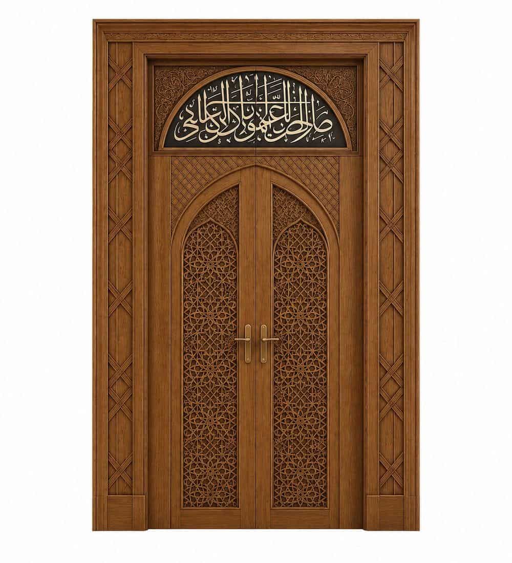 Oak Wooden Mosque Door – Model WDR-0004 | MosqueBuild Oak Wooden Mosque Door – Model WDR-0004 – custom handcrafted kundekari mosque door