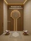 Modern Custom Prayer Room Interior Design – Model PR-0002 – wooden mosque mihrab detail view 1