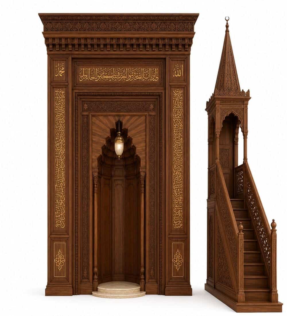 Wooden Mosque Mihrab – Model WMH-0018 | MosqueBuild Wooden Mosque Mihrab – Model WMH-0018 – custom wooden mosque mihrab