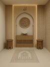 Custom Prayer Room Interior Design – Model PR-0004 – wooden mosque mihrab detail view 1