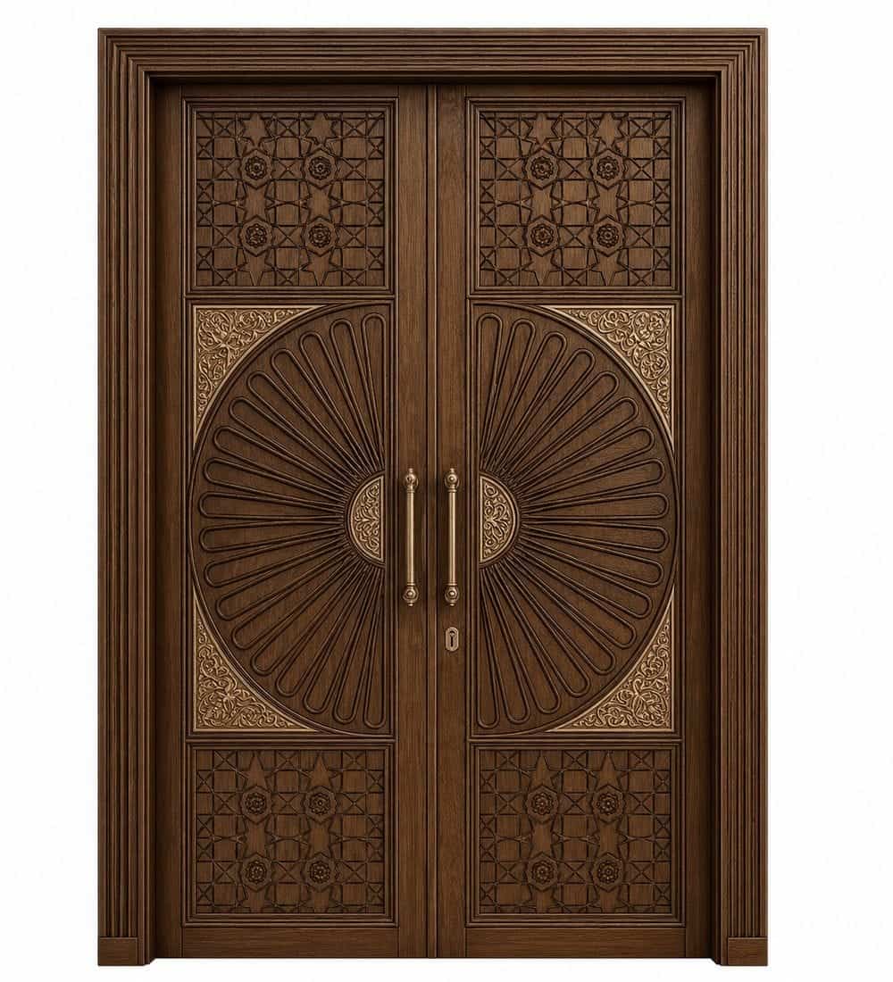 CNC-Carved Wooden Mosque Door – WCD-03 | MosqueBuild CNC-Carved Wooden Mosque Door – WCD-03 – custom handcrafted kundekari mosque door
