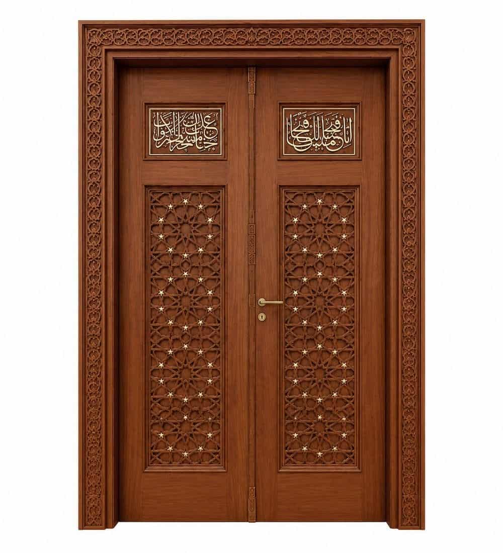 Wooden Mosque Door – WCD-10 | MosqueBuild Wooden Mosque Door – WCD-10 – custom handcrafted kundekari mosque door