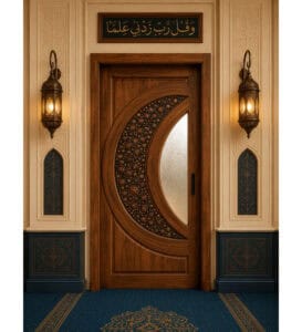 Walnut Single-Leaf Wooden Mosque Door – Model WDR-0063 – handcrafted kundekari mosque door detail view 4