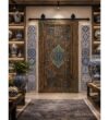 Walnut Wooden Mosque Door – Model WDR-0061 – handcrafted kundekari mosque door detail view 4