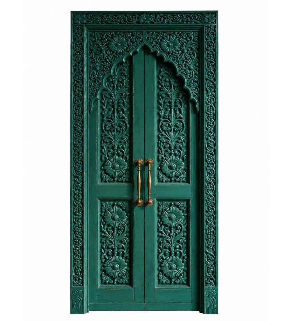 Decorative carved double-leaf villa door