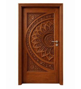 Walnut Single-Leaf Mandala-Motif Wooden Mosque Door – Model WDR-0037 – custom handcrafted kundekari mosque door