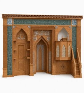 Tile Mosque Mihrab, Minbar and Dais Set – Model TST-0005 – custom wooden mosque mihrab