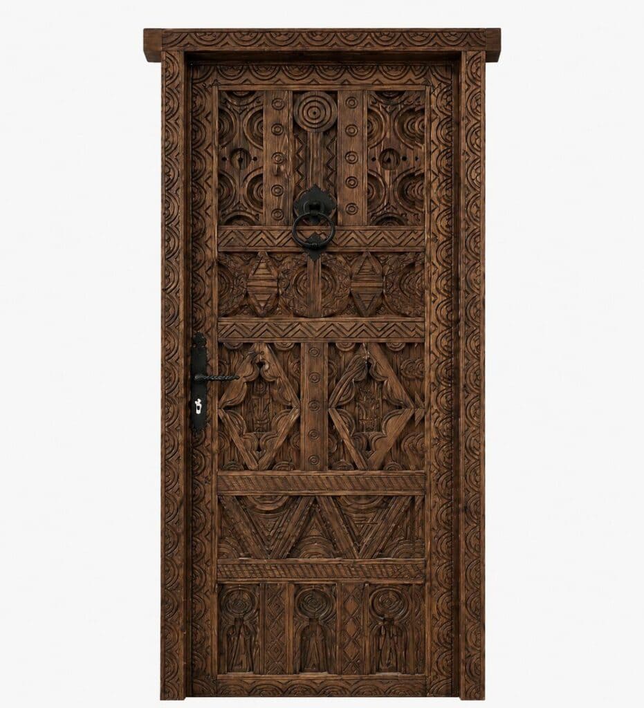 Carved Walnut Single-Leaf Wooden Mosque Door – custom handcrafted kundekari mosque door
