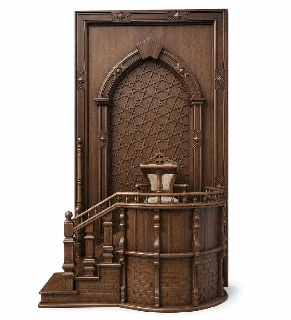 Ornamental Wooden Minbar with Steps – custom wooden mosque mihrab