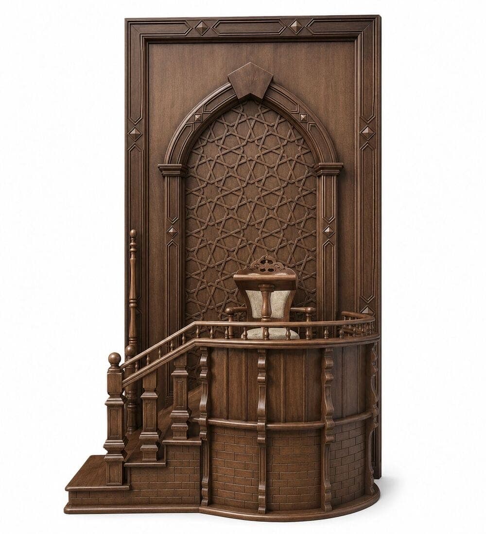 Ornamental Wooden Minbar with Steps – custom wooden mosque mihrab