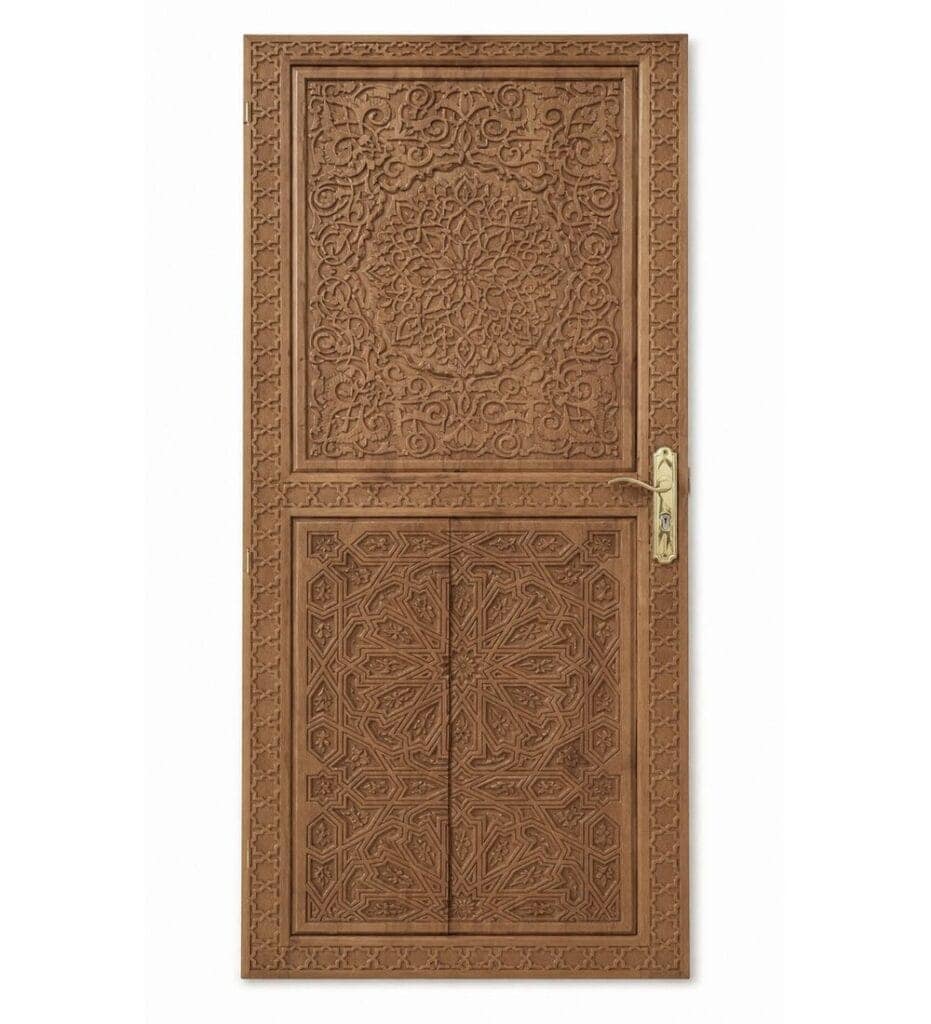 Walnut Single-Leaf Wooden Mosque Door – Model WDR-0072 – custom handcrafted kundekari mosque door