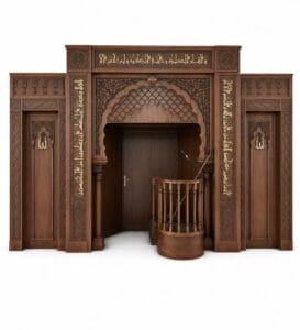 Wooden Mosque Mihrab and Minbar Set – Model WST-0004 – custom wooden mosque mihrab