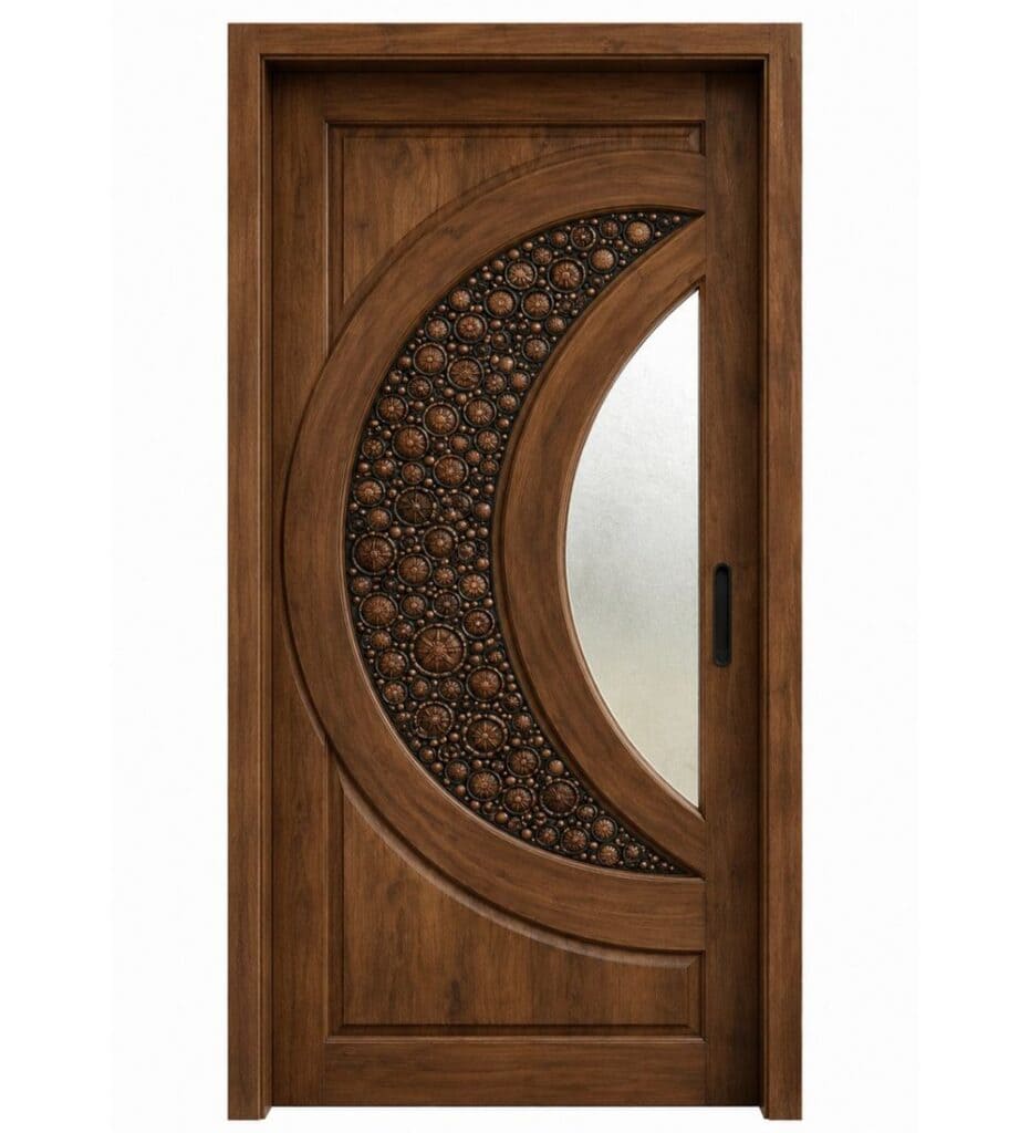 Walnut Single-Leaf Wooden Mosque Door – Model WDR-0063 – custom handcrafted kundekari mosque door