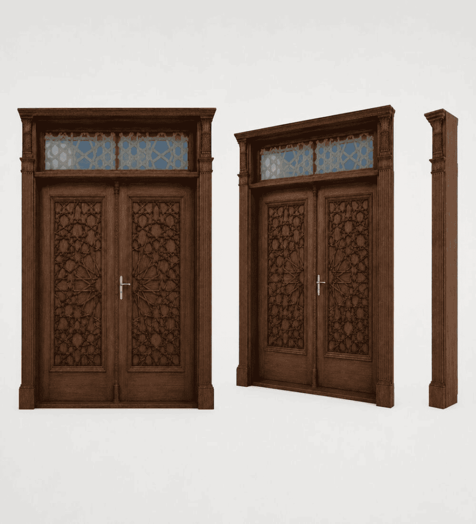 Walnut Double-Leaf Seljuk-Style Wooden Mosque Door – custom handcrafted kundekari mosque door