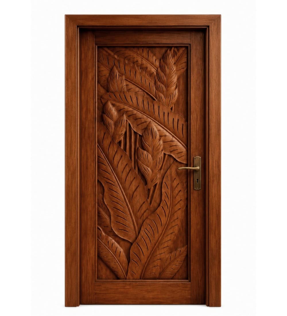 Walnut Single-Leaf Wooden Mosque Door – Model WDR-0015 | MosqueBuild Walnut Single-Leaf Wooden Mosque Door – Model WDR-0015 – custom handcrafted kundekari mosque door