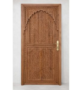 Walnut Single-Leaf Wooden Mosque Door – Model WDR-0013 – custom handcrafted kundekari mosque door