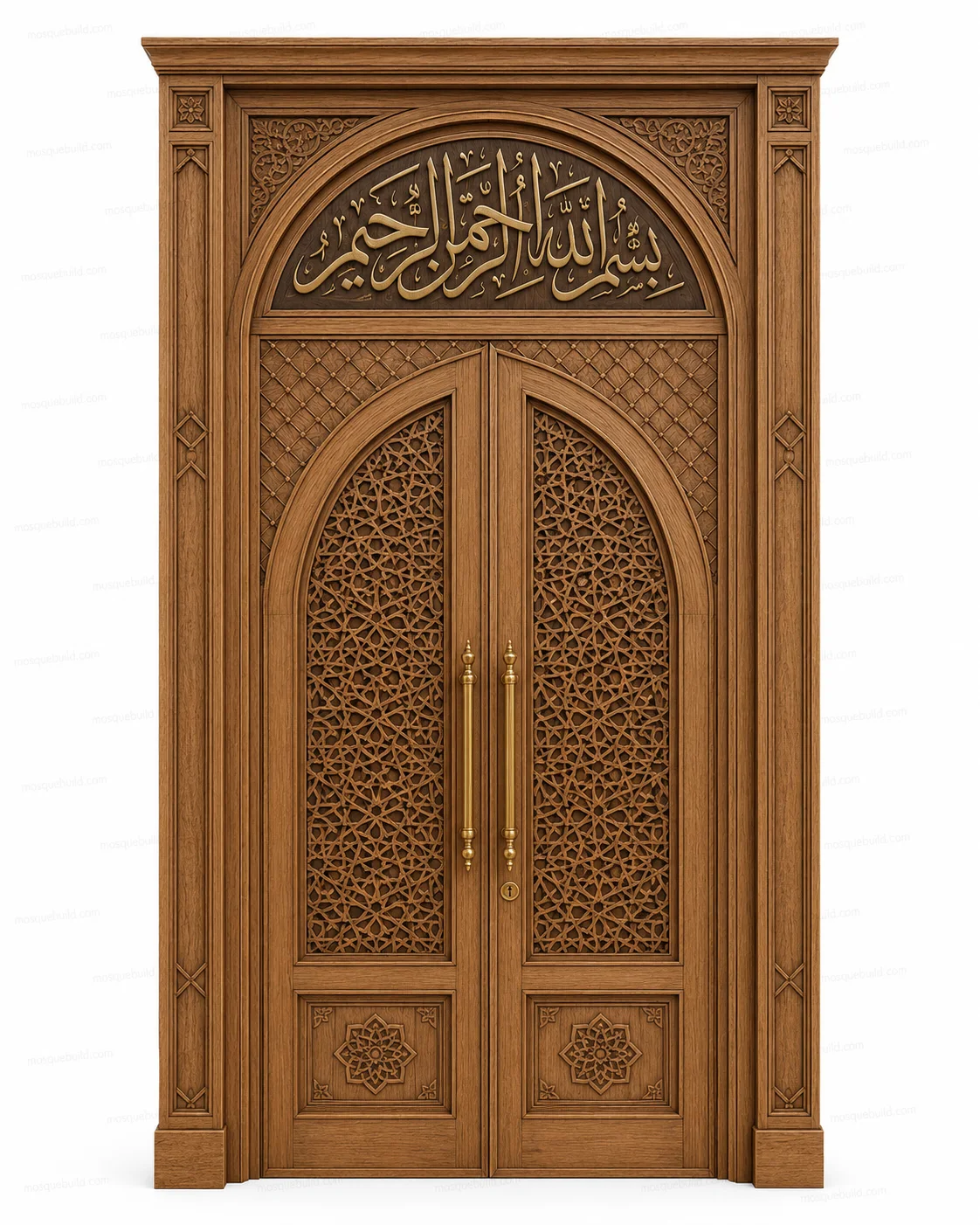Carved Islamic Calligraphy Mosque Door – Model DOR-260816-004 – Main Carved Islamic Calligraphy Mosque Door – Model DOR-260816-004 front product view