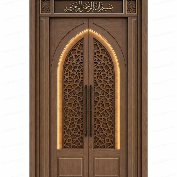 Carved Islamic Calligraphy Mosque Door – Model DOR-260816-012 front product view