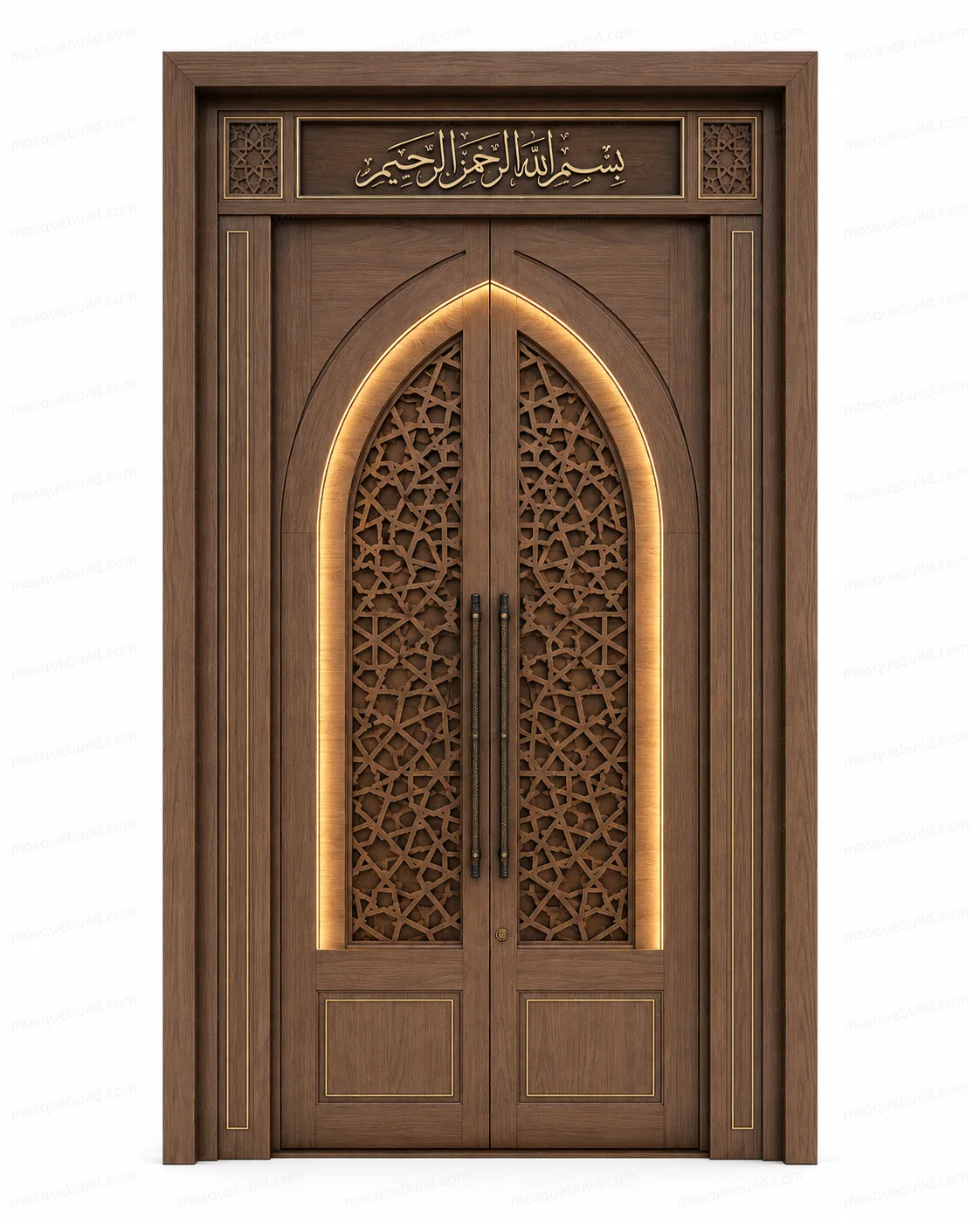 Carved Islamic Calligraphy Mosque Door – Model DOR-260816-012 – Main Carved Islamic Calligraphy Mosque Door – Model DOR-260816-012 front product view