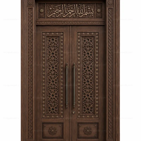 Carved Islamic Calligraphy Mosque Door – Model DOR-260816-020 front product view