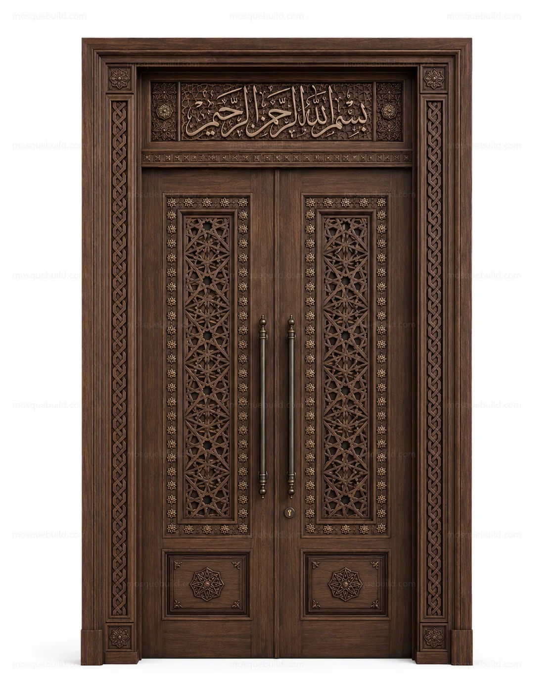 Carved Islamic Calligraphy Mosque Door – Model DOR-260816-020 – Main Carved Islamic Calligraphy Mosque Door – Model DOR-260816-020 front product view