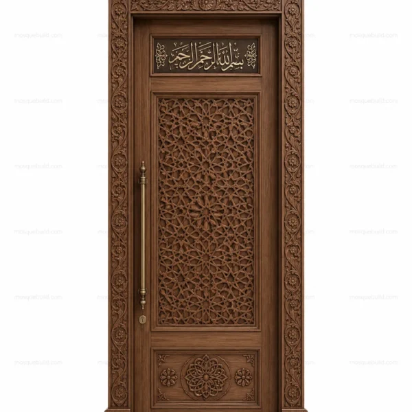 Carved Islamic Calligraphy Mosque Door – Model DOR-260816-028 front product view