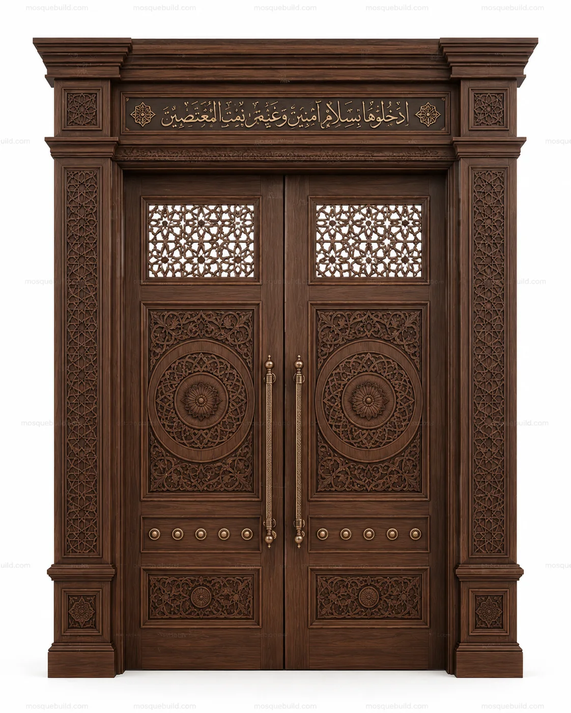 Carved Islamic Calligraphy Mosque Door – Model DOR-260816-036 – Main Carved Islamic Calligraphy Mosque Door – Model DOR-260816-036 front product view