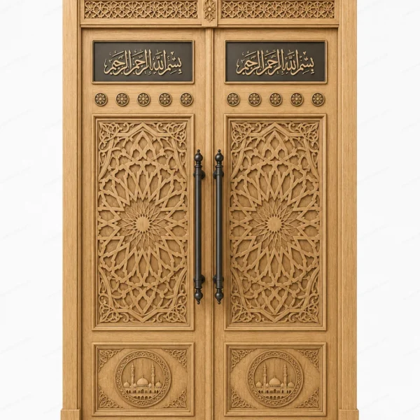 Contemporary Islamic Calligraphy Mosque Door – Model DOR-260816-003 front product view