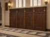 Decorative Wooden Mosque Wall Cladding & Separator – Model WCL-260816-005 shown in a mosque interior