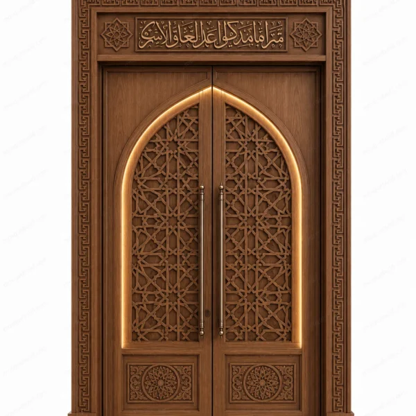 Geometric Islamic Calligraphy Mosque Door – Model DOR-260816-002 front product view