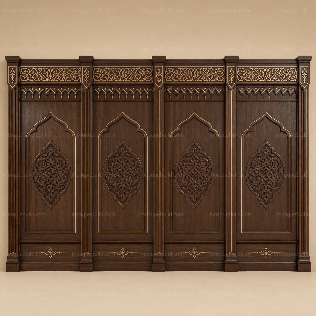 Geometric Wooden Mosque Wall Cladding & Separator – Model WCL-260816-009 – Main Geometric Wooden Mosque Wall Cladding & Separator – Model WCL-260816-009 front product view