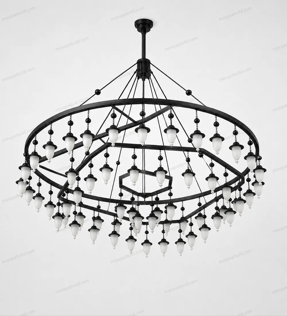 Black Four-Tier Mosque Chandelier front product view
