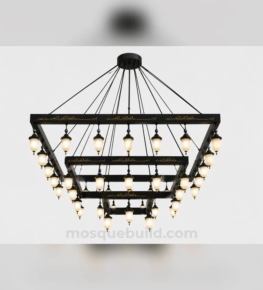 Black Stepped Square Mosque Chandelier front product view