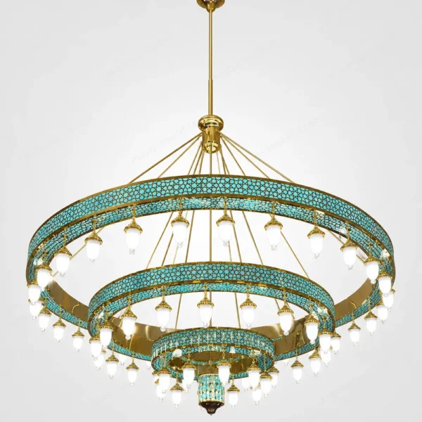 Turquoise Three-Tier Mosque Chandelier front product view