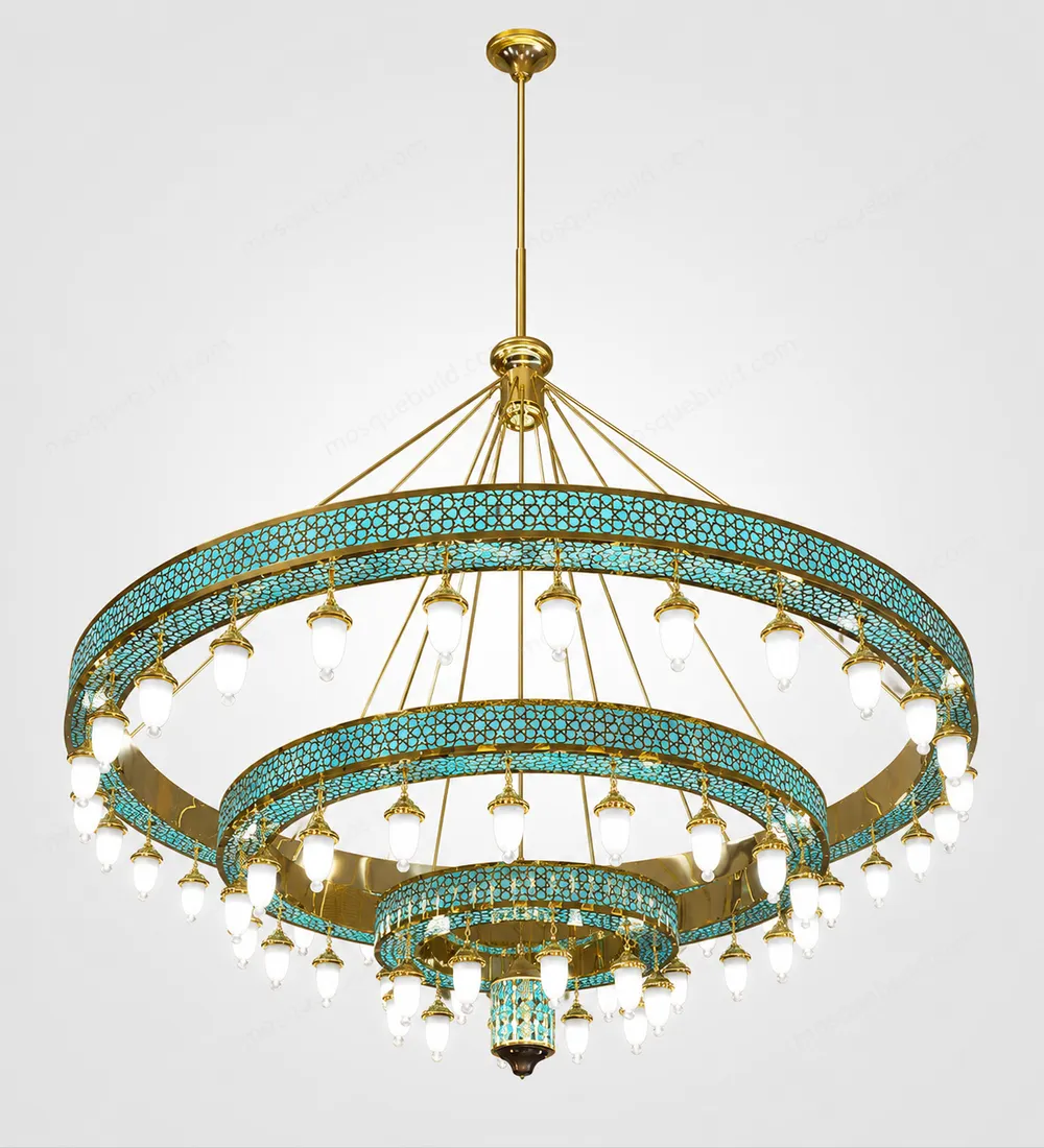 Turquoise Three-Tier Mosque Chandelier front product view