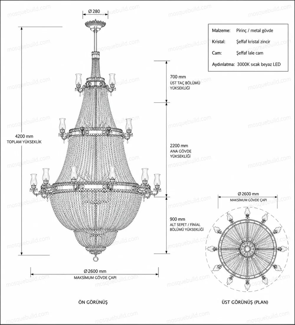 Large chandelier installation drawing
