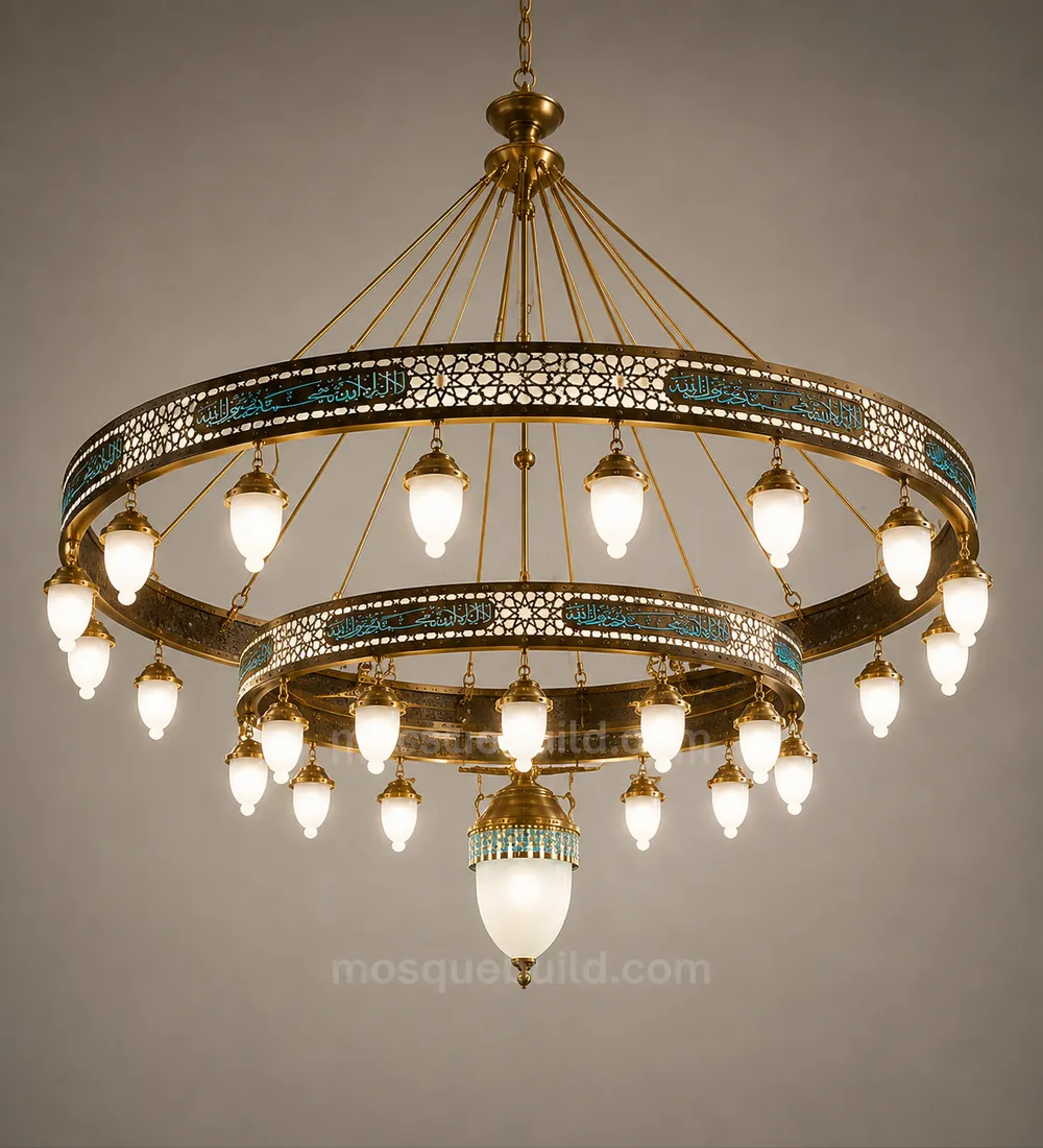 Turquoise Double-Ring Mosque Chandelier front product view