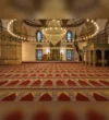 Red Ottoman Mosque Carpet wide view installed across a prayer hall