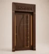 Three-quarter view of Walnut Geometric Panel Wooden Mosque Door showing geometric vertical panel details