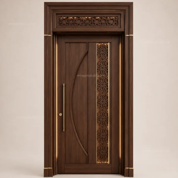 Walnut Geometric Panel Wooden Mosque Door front product view