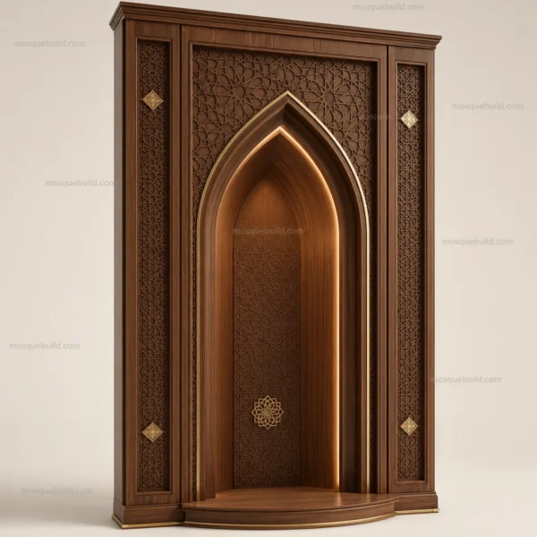 Arched Walnut Wooden Mosque Door front product view